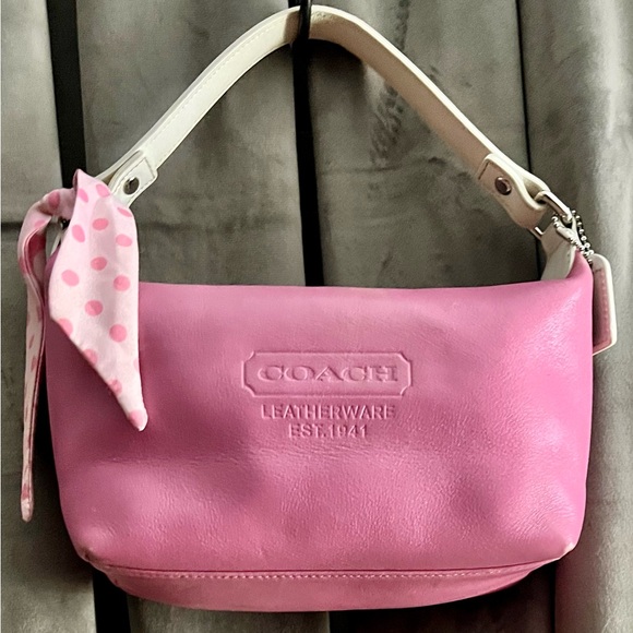 Coach Vintage Pink Leather Cosmetic Bag with Polka Dot Accent - Picture 1 of 6